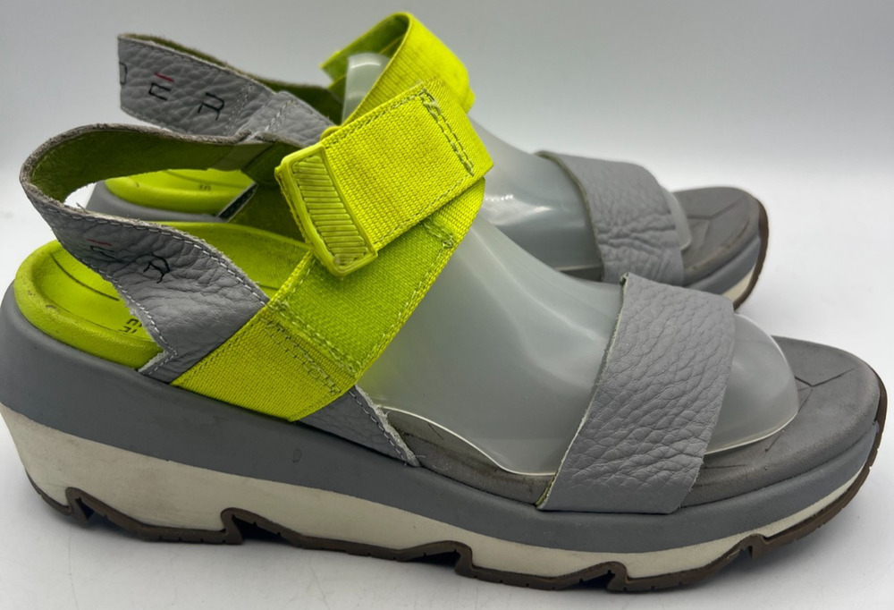 Spyder Womens Camp Wedge Sandals Gray Neon Yellow Leather Size 7.5 Hiking